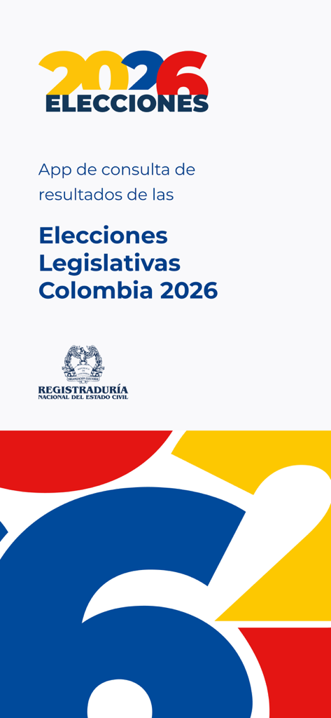 Official app splash screen for Colombian legislative elections 2026