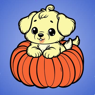 cute little puppy in a pumpkin
