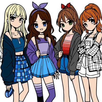 teen manga girls group of 4