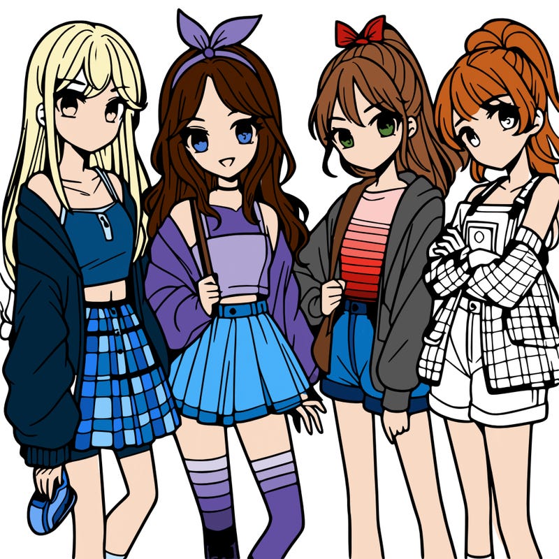teen manga girls group of 4