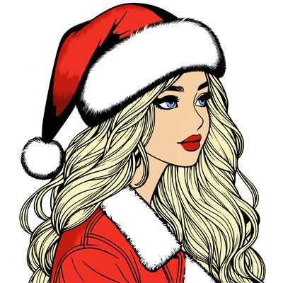 realistic girl in santa hat