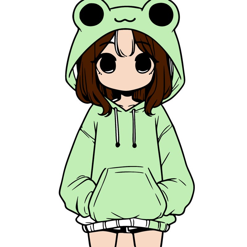 girl with baggy sweatshirt and frog hood