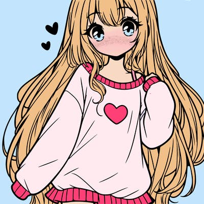sweet cute anime girl with long hair in cute sweatshirt