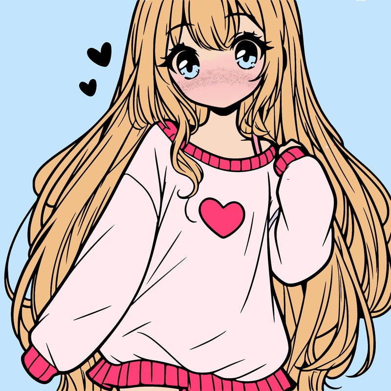 sweet cute anime girl with long hair in cute sweatshirt
