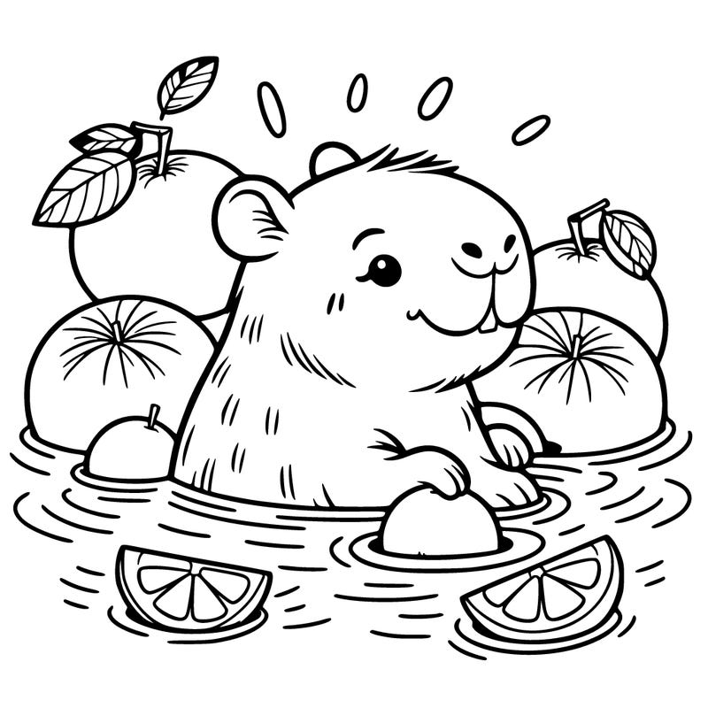 cute capybaras swimming im oranges
