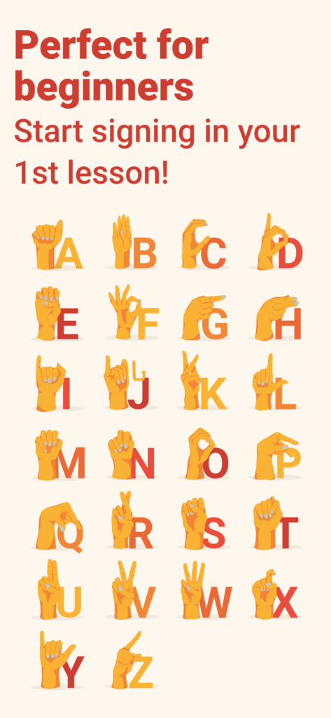 American Sign Language alphabet chart showing hand signs for letters A through Z
