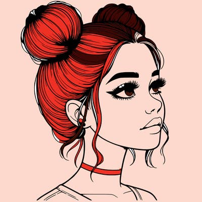 realistic girl with buns on the top of her head