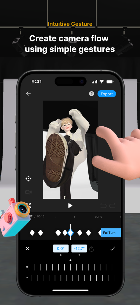 Chelly 영상 편집기에서 직관적인 손 제스처를 사용하여 3D 아바타의 카메라 흐름 만들기