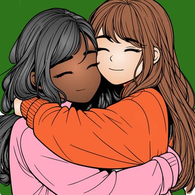 realistic two girls hugging