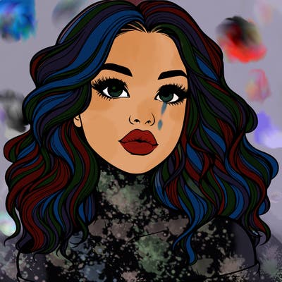 realistic girl with wavy hair and lips