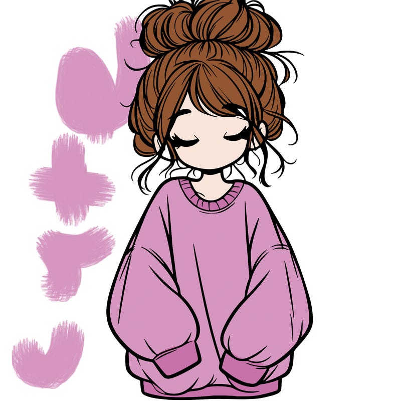 girl with baggy sweatshirt and messy bun