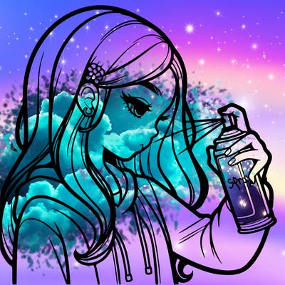 a realistic girl spray painting