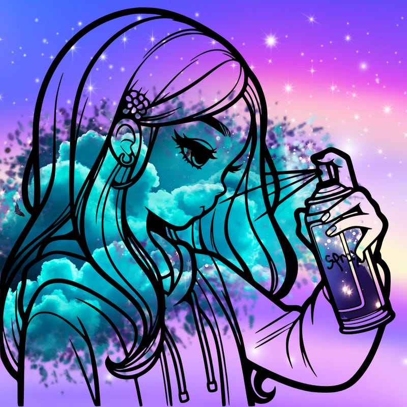 a realistic girl spray painting