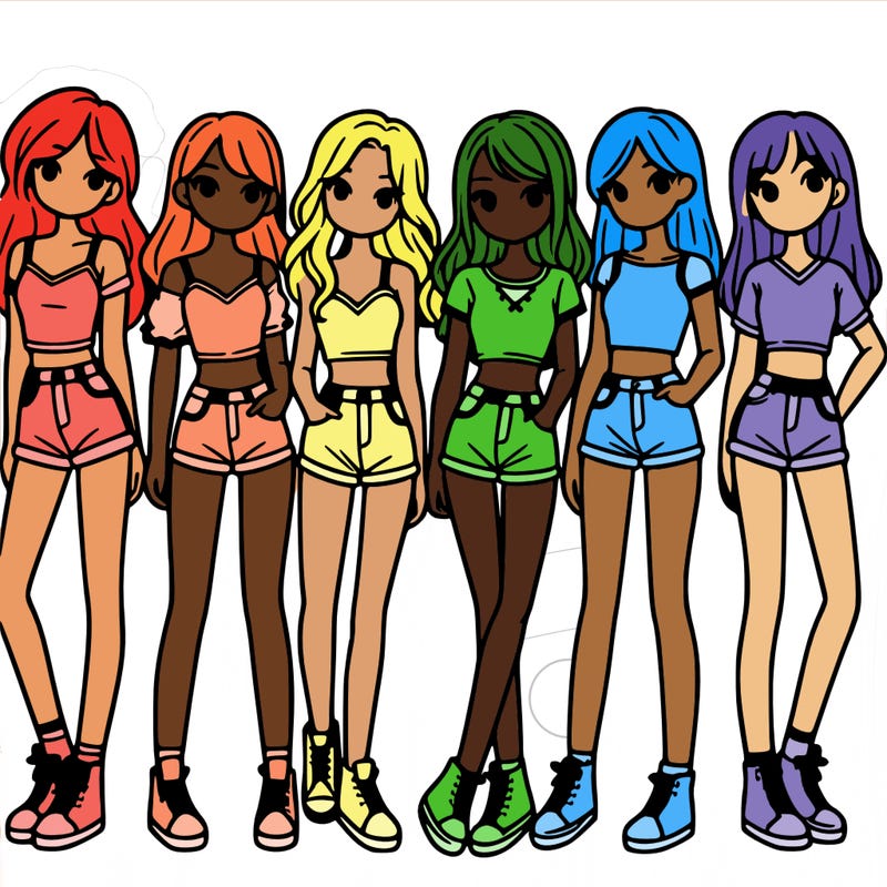 a group of girls wearing crop tops and shorts