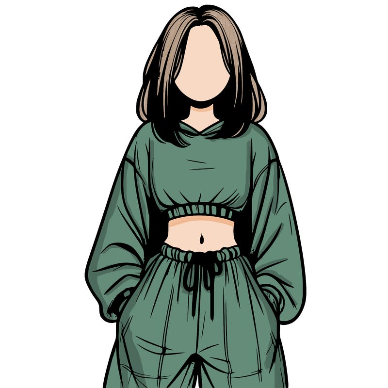 realistic girl faceless with baggy pants and a crop top
