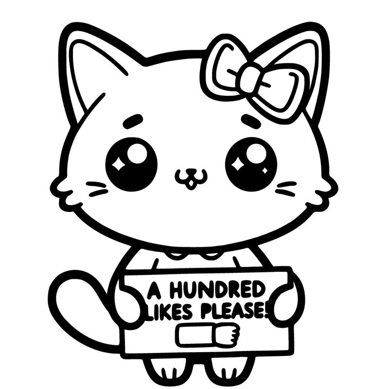 hello kitty holding up a sign saying a hundred likes please?