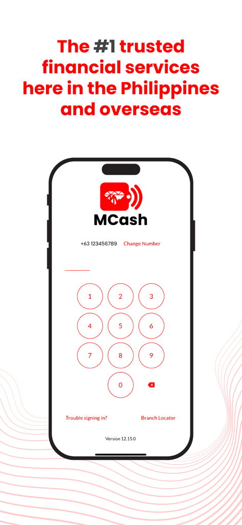 MCash-Wallet - MCash Wallet mobile app login screen featuring a numeric keypad for secure access