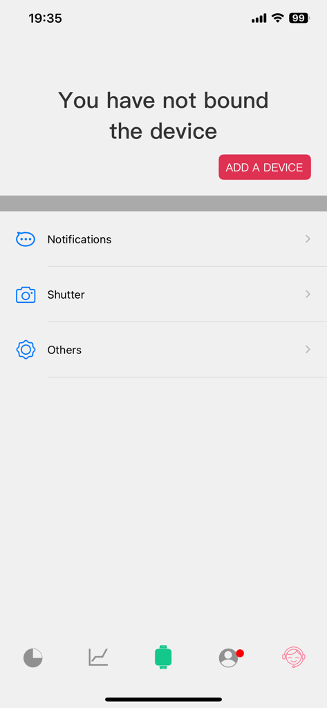 HanFit app interface for connecting a wearable device and managing settings like notifications