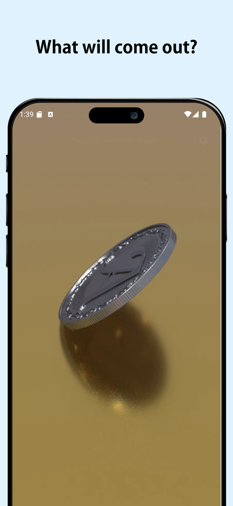 Una moneda de plata 3D girando sobre una superficie dorada en la pantalla de un smartphone.