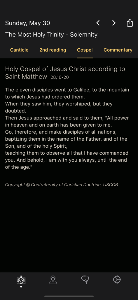 Lectura del Evangelio diario de San Mateo en la aplicación católica Evangelizo