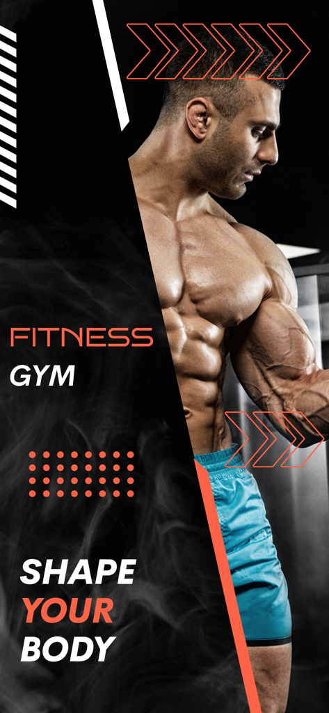 Home Workout No Equipments - A muscular man on a fitness app screen with the motivational text Shape Your Body