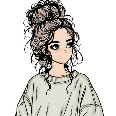 realistic girl with messy bun and oversized clothing