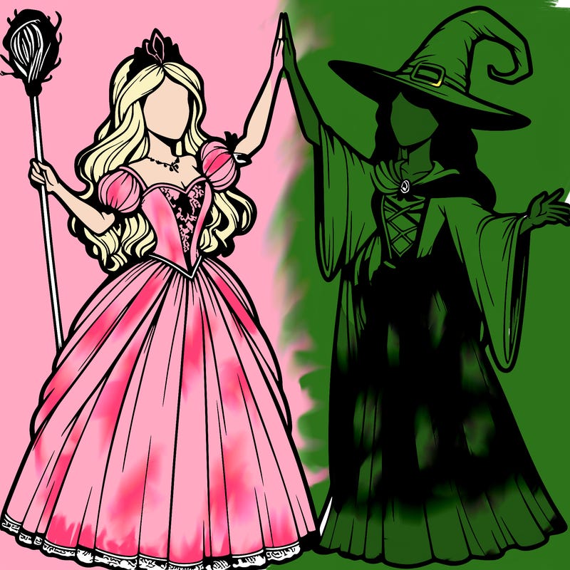 detailed realistic split of a princess and a witch