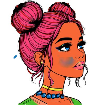 realistic girl with buns on the top of her head