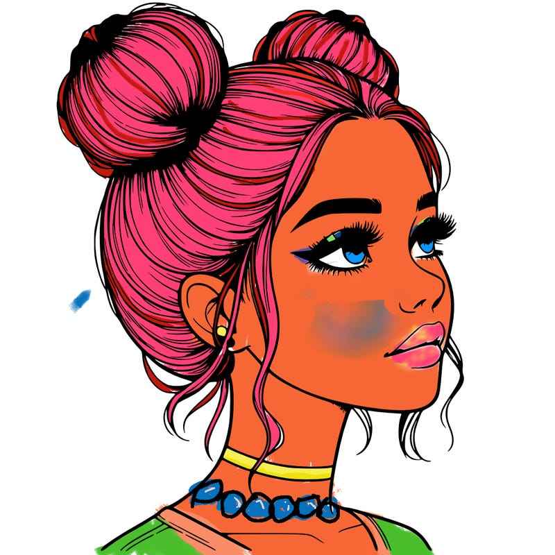 realistic girl with buns on the top of her head