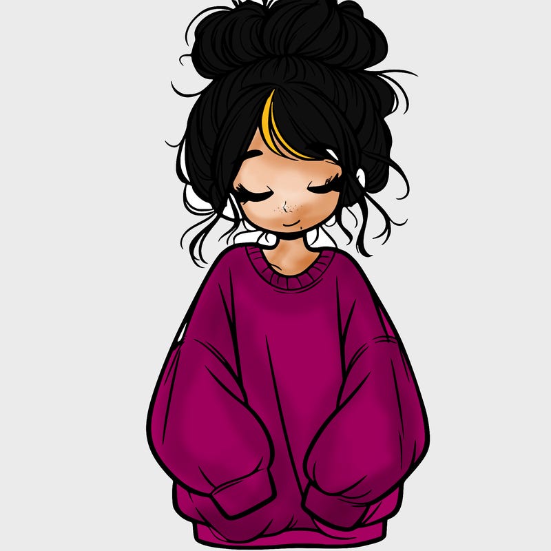 girl with baggy sweatshirt and messy bun
