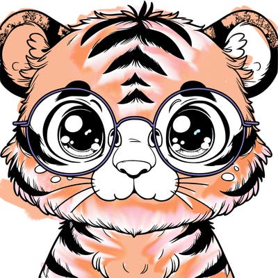 cute grown up realistic tiger with round glasses
