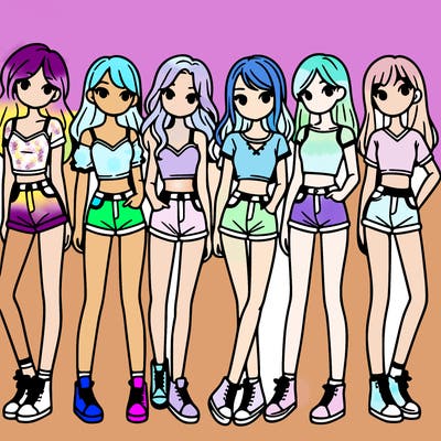 a group of girls wearing crop tops and shorts