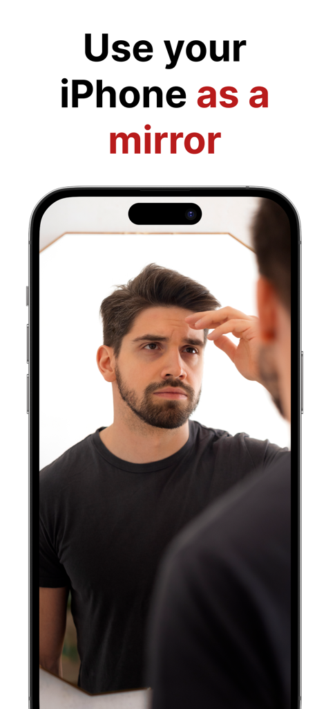 True Mirror: Ring Light  Zoom - Man using iPhone mirror app for personal grooming
