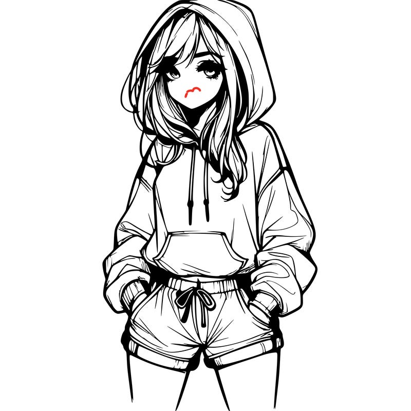 realistic girl in shorts and hoodie