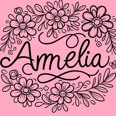 amelia name in cursive with flowers