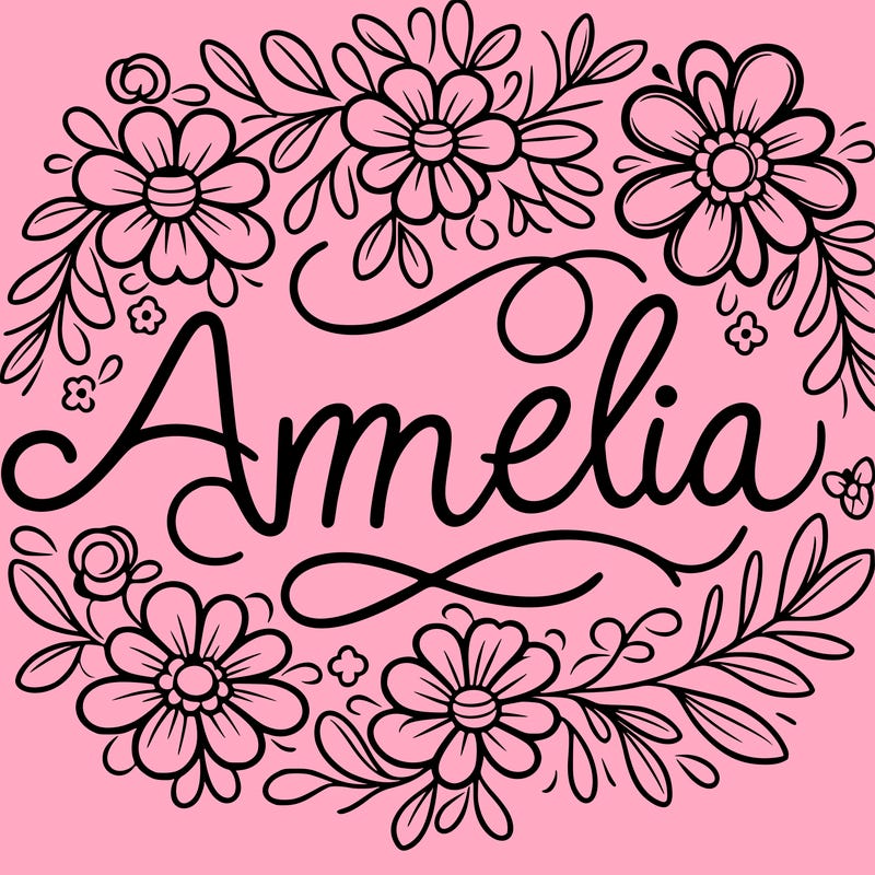amelia name in cursive with flowers