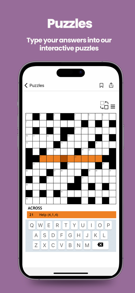 Burton Mail Newspaper - Burton Mail Newspaper app showing an interactive crossword puzzle on a smartphone screen