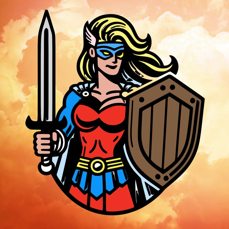 wonder woman holding a sword and shield