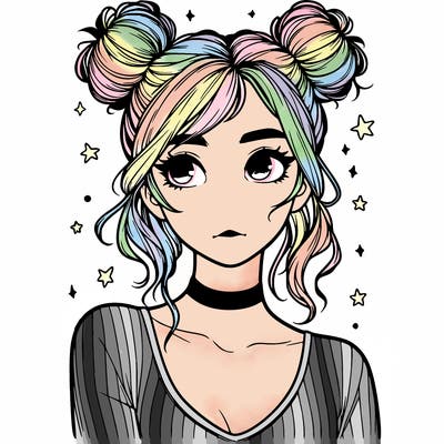 realistic girl with space buns