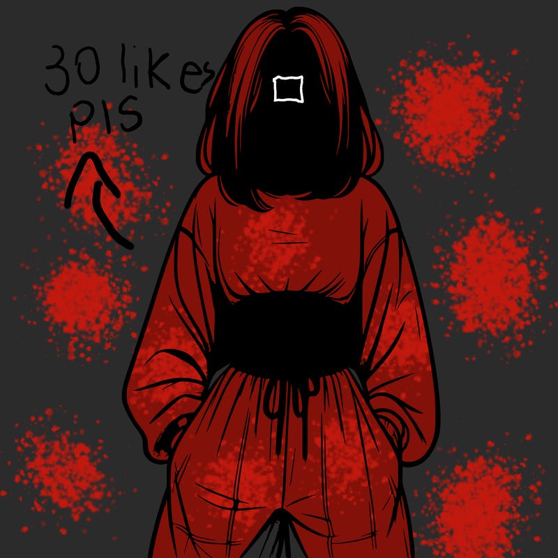 realistic girl faceless with baggy pants and a crop top