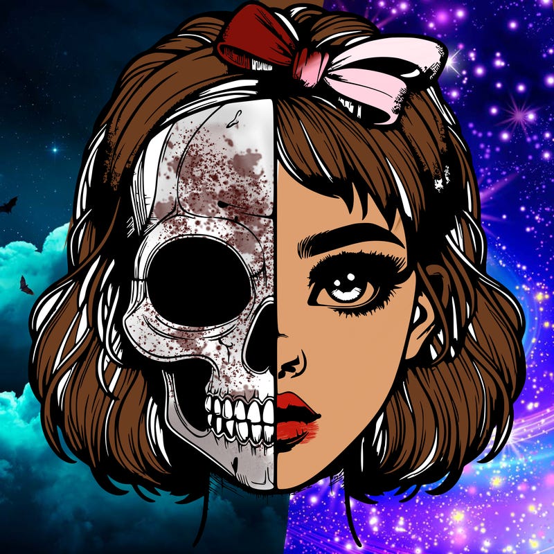 realistic girl with half skull mask