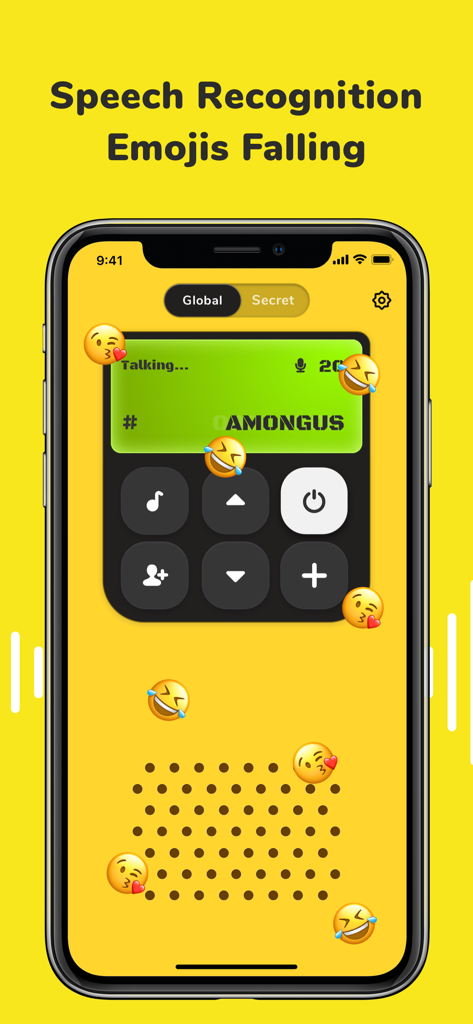 Walkie Talkie: Talk to Friends - Smartphone screen showing the Walkie Talkie app with emojis falling over a digital walkie-talkie interface during a voice chat.