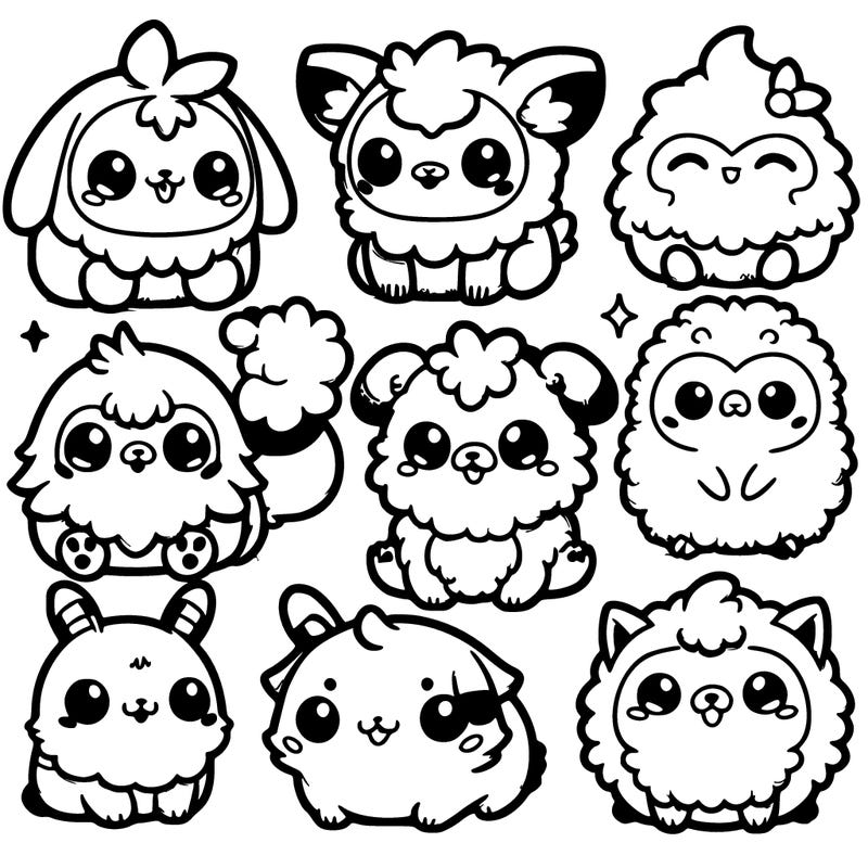 chibi style fuzzy animals