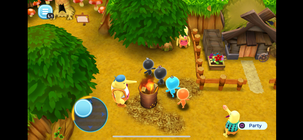 THE NEW DENPA MEN - Colorful Denpa Men characters gathering around a campfire on a digital island village