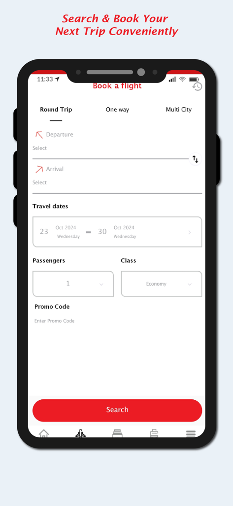 Kenya Airways - Kenya Airways mobile app flight search and booking interface