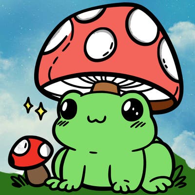 a cute frog with a mushroom hat