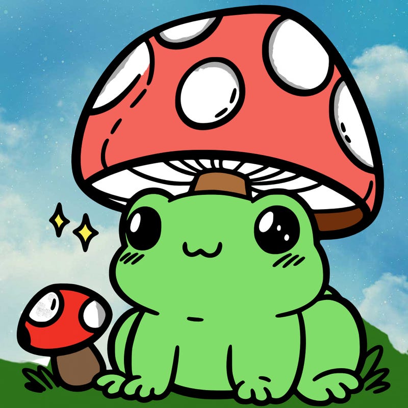 a cute frog with a mushroom hat