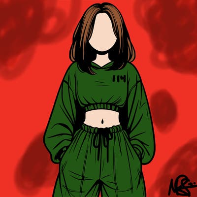 realistic girl faceless with baggy pants and a crop top