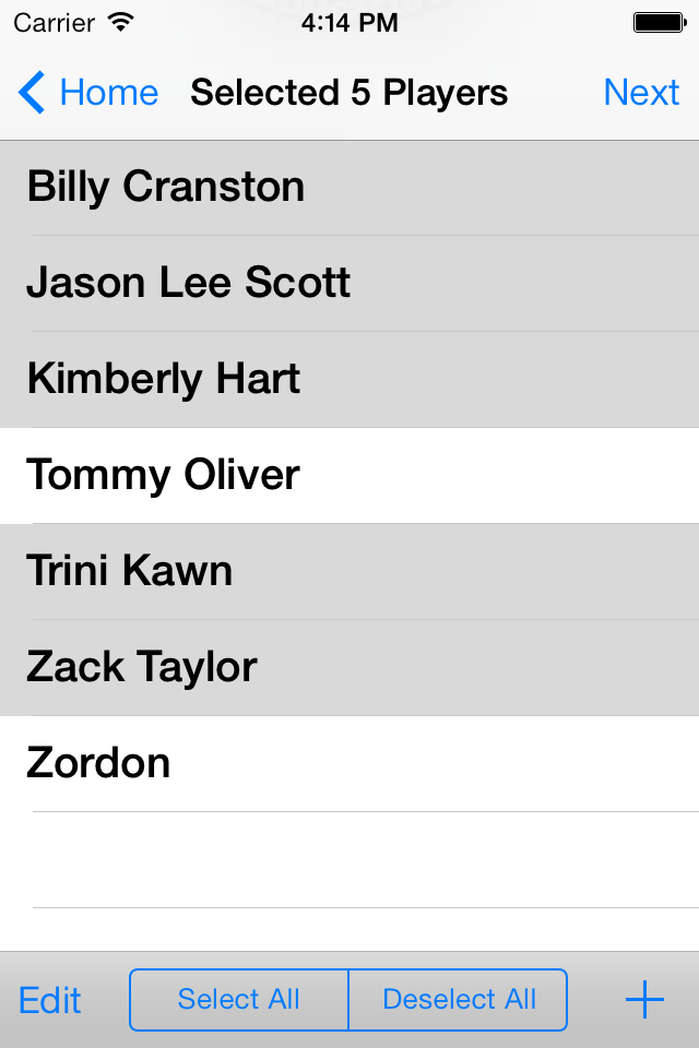 Irregular Verbs Fun Deck - A list of player names in the Irregular Verbs Fun Deck app for selecting students for a practice session.