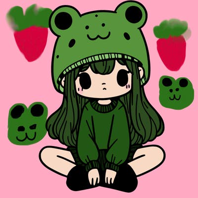a girl wearing a frog hat and some frog socks